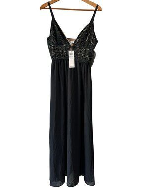 NWT WYLDR Last‎ Night Black Lace Plunge Maxi Dress L